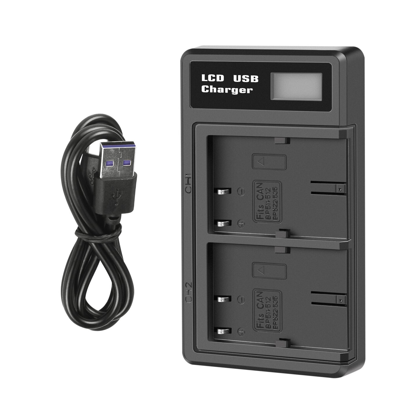 Caricabatterie Doppio con LCD per 2x Batterie BP-511 per Canon EOS 40D 50D BP-511A 300D 20D 30D