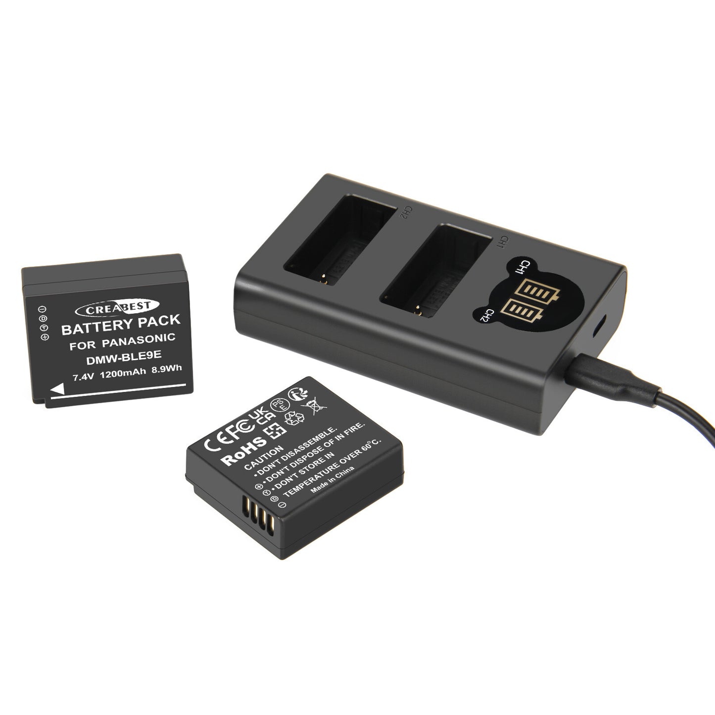 2 Pezzi Caricabatterie Per Batteria DMW-BLE9E Per Panasonic Lumix GF5 GX7 DMC- GF3 DC-G110 GX85