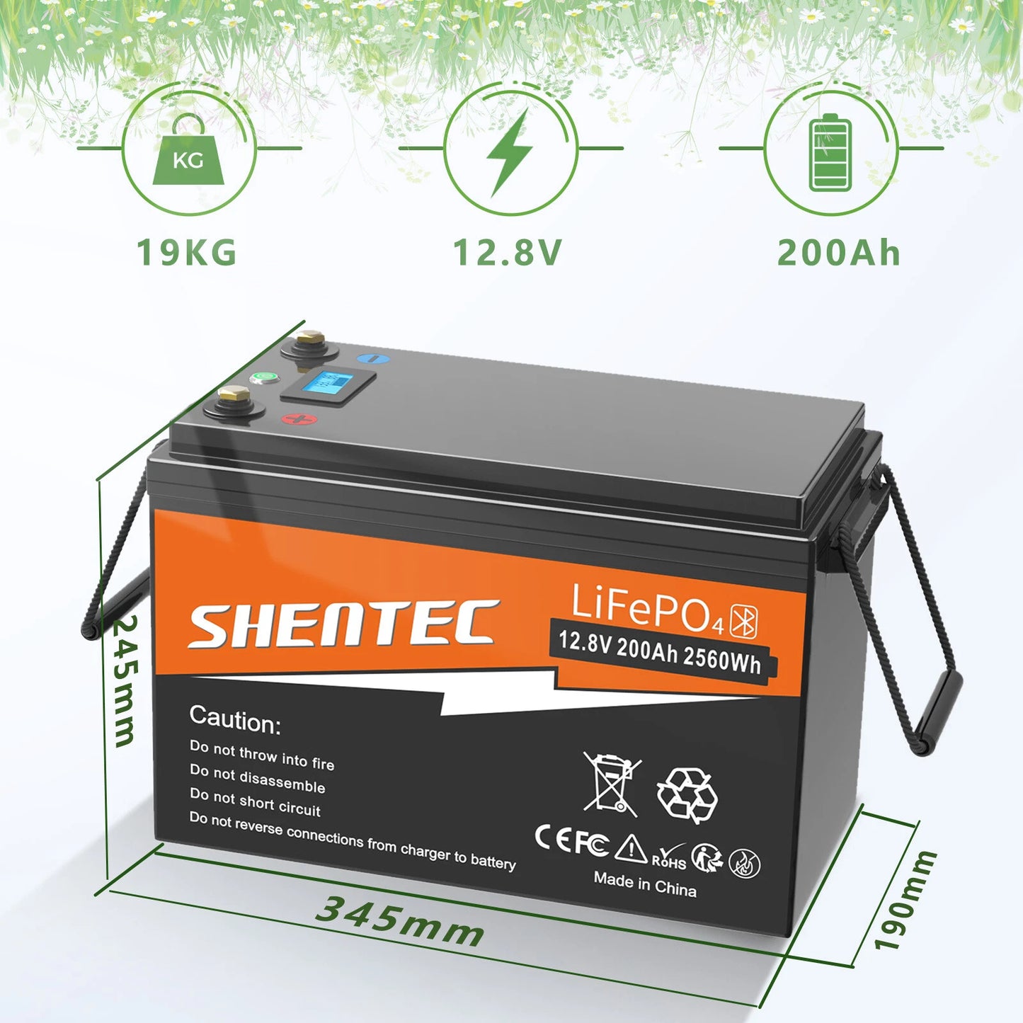 SHENTEC 12V 200Ah Batteria LiFePO4 al Litio per Barca e Camper 6000+ Cicli