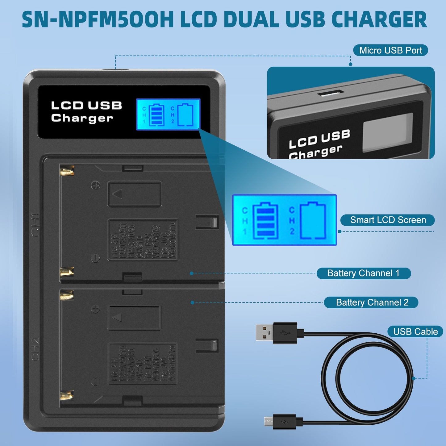 SHENTEC 2x Batteria NP-FM500H +Caricabatterie Per Sony Alpha DSLR/SLT A57 A68 A58 A300K/N A100