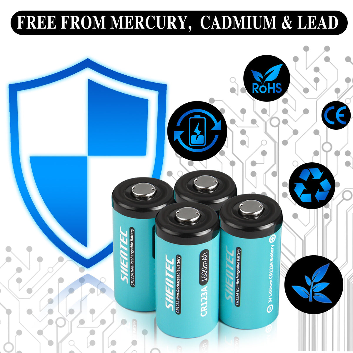 SHENTEC 20x Batterie al litio 3V 1600mAh 123 CR123 CR123A per fotocamera DL123A