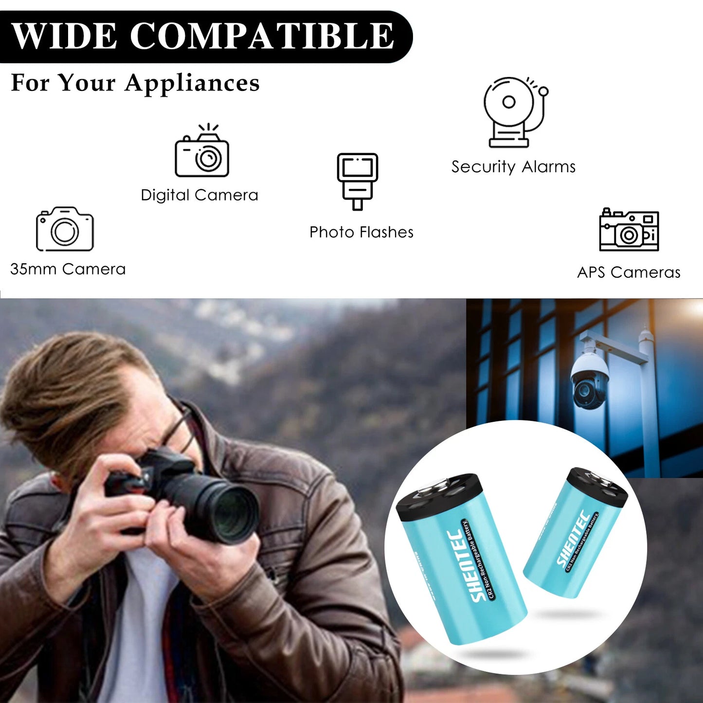 SHENTEC 20Pcs 1000mAh 3Volt CR-2 CR2 BATTERIE AL LITIO PER DR2R DLCR2 KCR2 CR17355