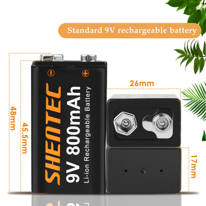 SHENTEC Confezione da 8 Batterie Ricaricabili al Litio 9V 800mAh 6F22 PP3 LR22 MN1604