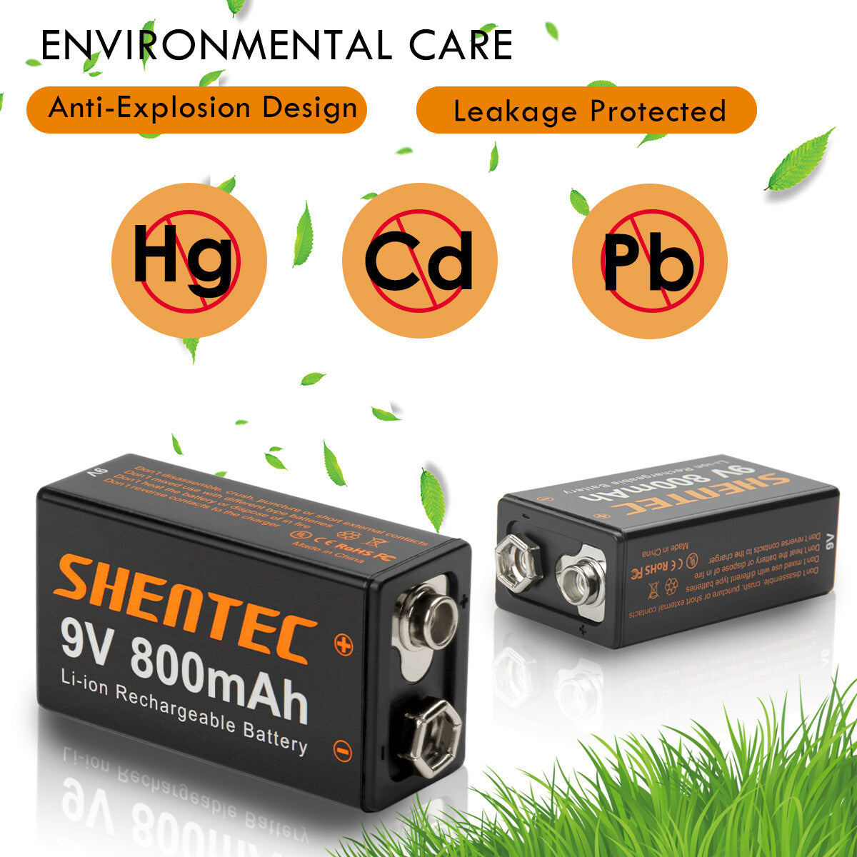 SHENTEC Confezione da 8 Batterie Ricaricabili al Litio 9V 800mAh 6F22 PP3 LR22 MN1604