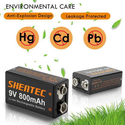 SHENTEC Confezione da 8 Batterie Ricaricabili al Litio 9V 800mAh 6F22 PP3 LR22 MN1604