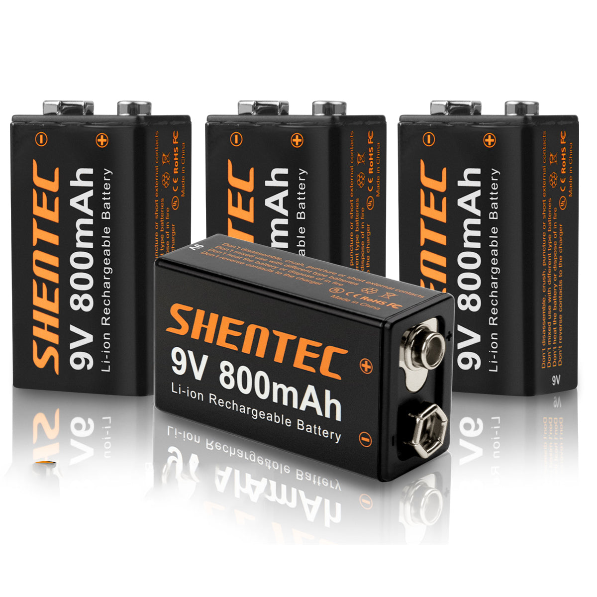 SHENTEC Confezione da 8 Batterie Ricaricabili al Litio 9V 800mAh 6F22 PP3 LR22 MN1604