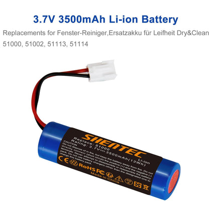 SHENTEC 3.7V 3500mAh Li-ion Replacement Battery For Window Cleaner for Leifheit Dry&Clean 51000, 51002, 51113, 51114