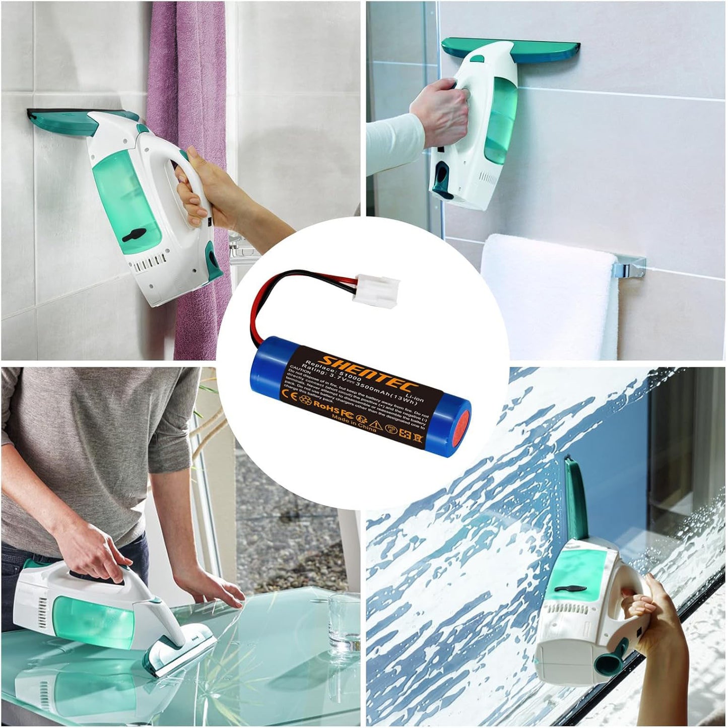 SHENTEC 3.7V 3500mAh Li-ion Replacement Battery For Window Cleaner for Leifheit Dry&Clean 51000, 51002, 51113, 51114