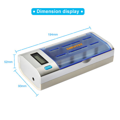 SHENTEC LCD Caricabatterie Universale per Batterie Ricaricabili AA AAA C D 9V Ni-MH Ni-Cd