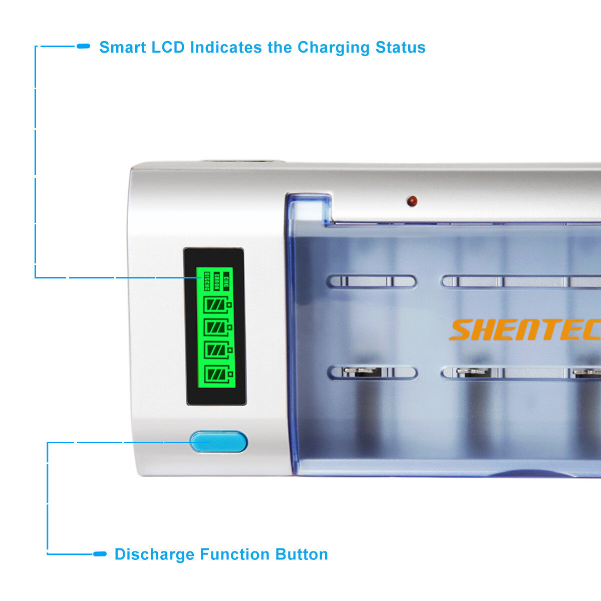 SHENTEC LCD Caricabatterie Universale per Batterie Ricaricabili AA AAA C D 9V Ni-MH Ni-Cd