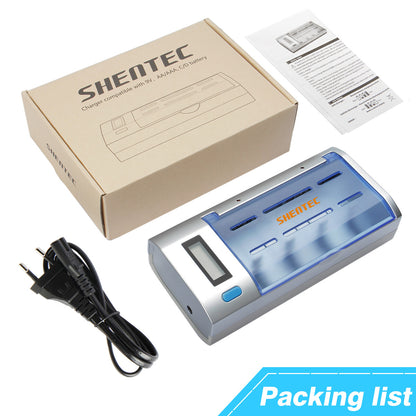 SHENTEC LCD Caricabatterie Universale per Batterie Ricaricabili AA AAA C D 9V Ni-MH Ni-Cd
