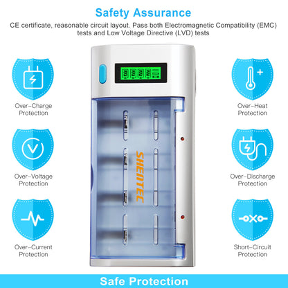 SHENTEC LCD Caricabatterie Universale per Batterie Ricaricabili AA AAA C D 9V Ni-MH Ni-Cd