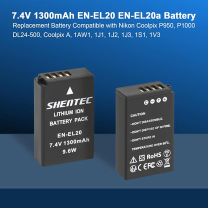SHENTEC EN-EL20 EN-EL20a Battery USB LCD Charger for Nikon Coolpix