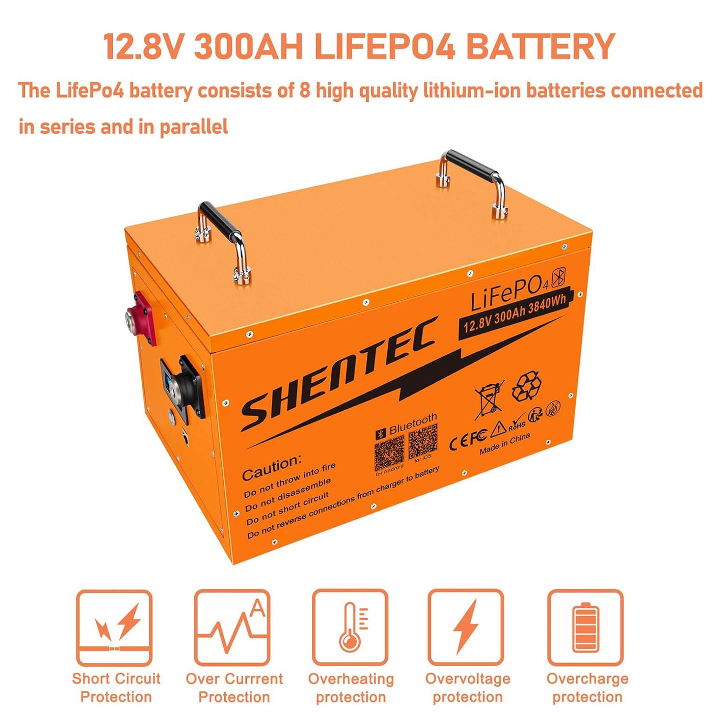 SHENTEC 12 V 300 Ah Self-Heating LiFePO4 Lithium Battery with 200 A BMS