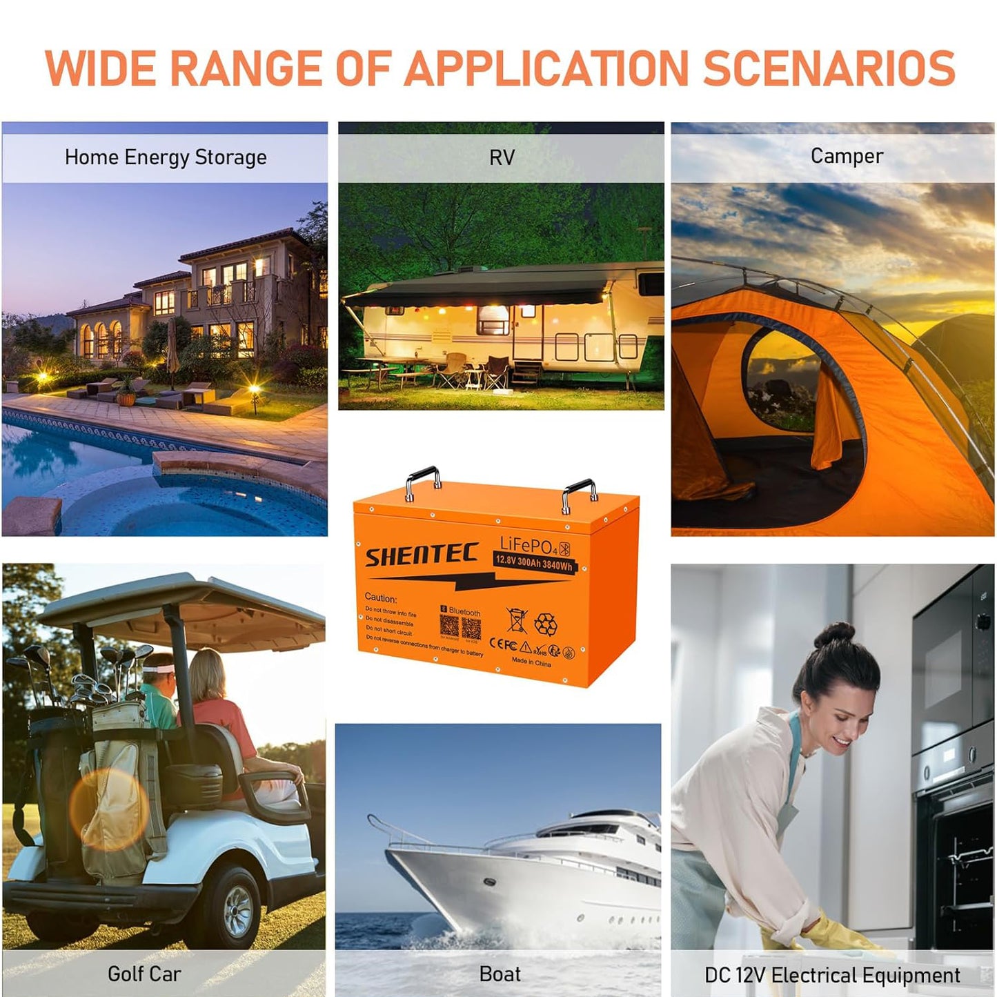 SHENTEC 12 V 300 Ah Self-Heating LiFePO4 Lithium Battery with 200 A BMS