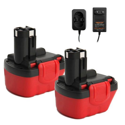 SHENTEC 2X Batteria 12V 5.0Ah + Caricabatterie per Bosch 2607335249 2607335261 2607335273 BAT043 BAT045