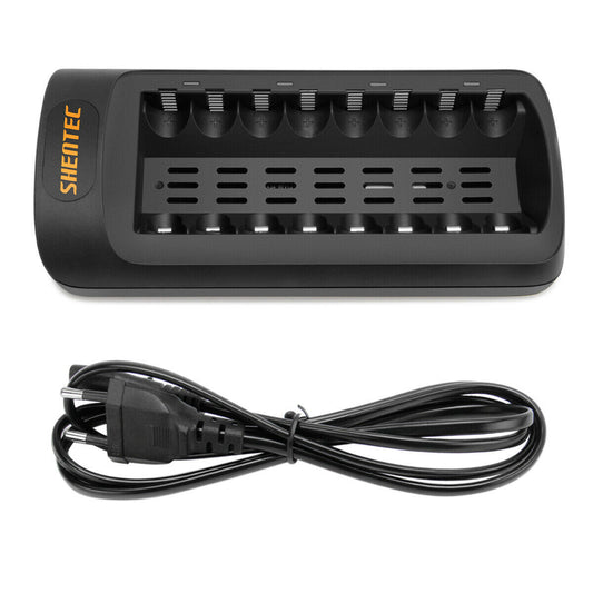 SHENTEC Caricabatterie LED intelligente per 8 batterie ricaricabili AA/AAA Ni-MH/Ni-Cd