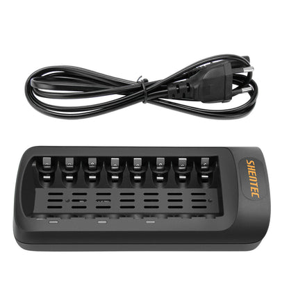 SHENTEC Caricabatterie LED intelligente per 8 batterie ricaricabili AA/AAA Ni-MH/Ni-Cd