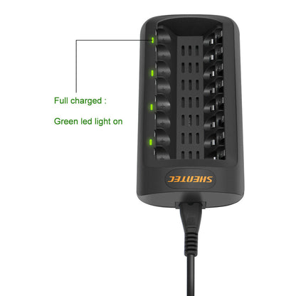 SHENTEC Caricabatterie LED intelligente per 8 batterie ricaricabili AA/AAA Ni-MH/Ni-Cd