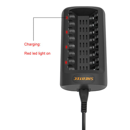 SHENTEC Caricabatterie LED intelligente per 8 batterie ricaricabili AA/AAA Ni-MH/Ni-Cd
