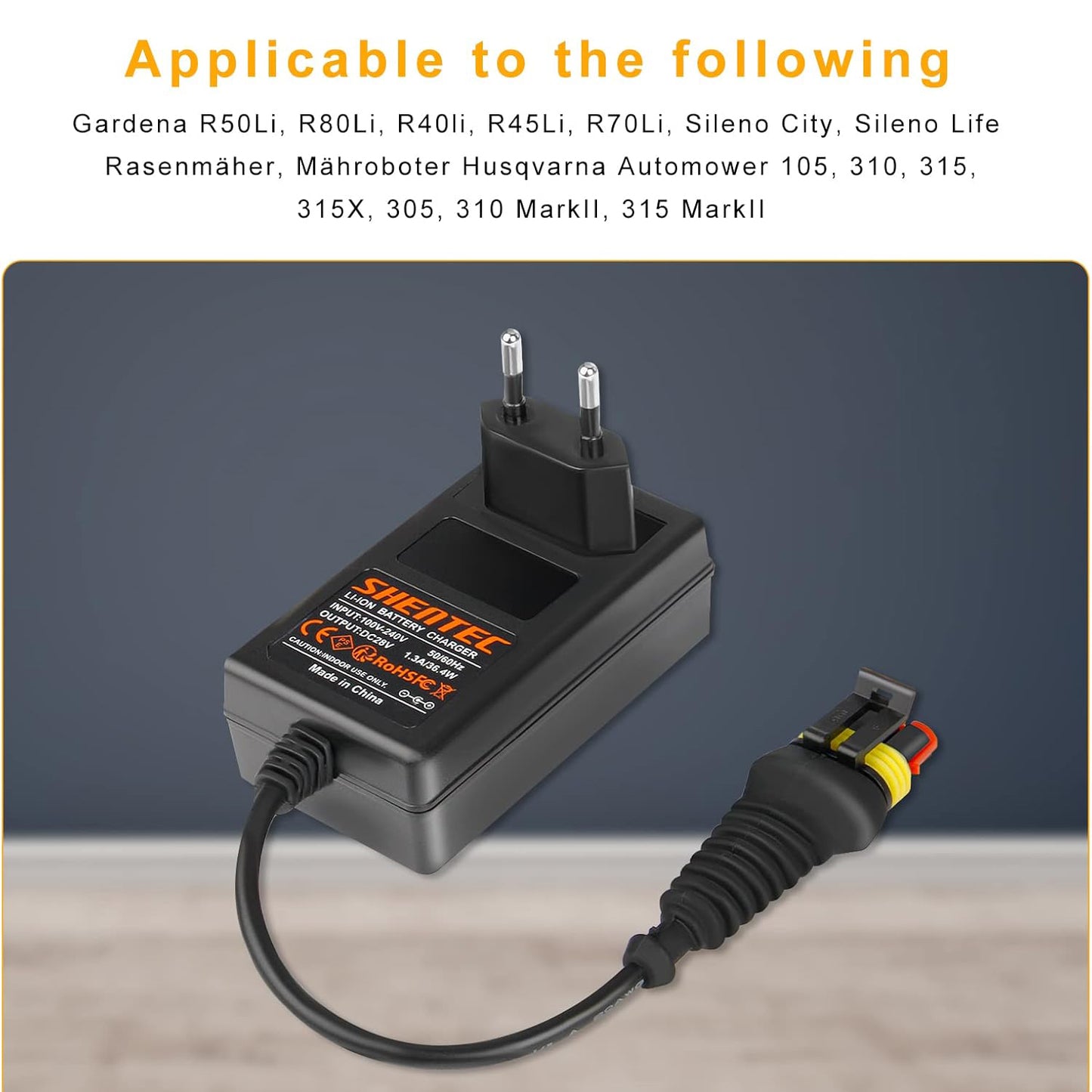 SHENTEC Caricabatterie 28V 1.3A per Husqvarna Automower 105 305 310 Mark II 315 Mark II, 315 Mark II, Robot tosaerba