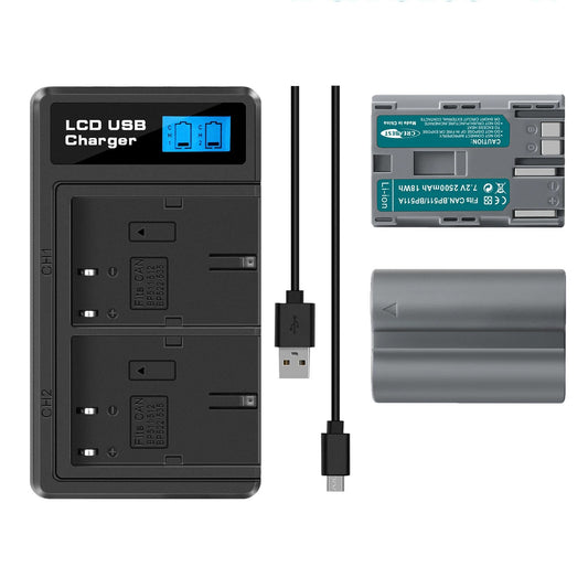 Caricabatterie Doppio con LCD per 2x Batterie BP-511 per Canon EOS 40D 50D BP-511A 300D 20D 30D