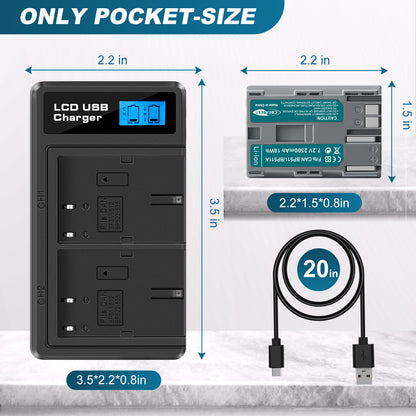 Caricabatterie Doppio con LCD per 2x Batterie BP-511 per Canon EOS 40D 50D BP-511A 300D 20D 30D
