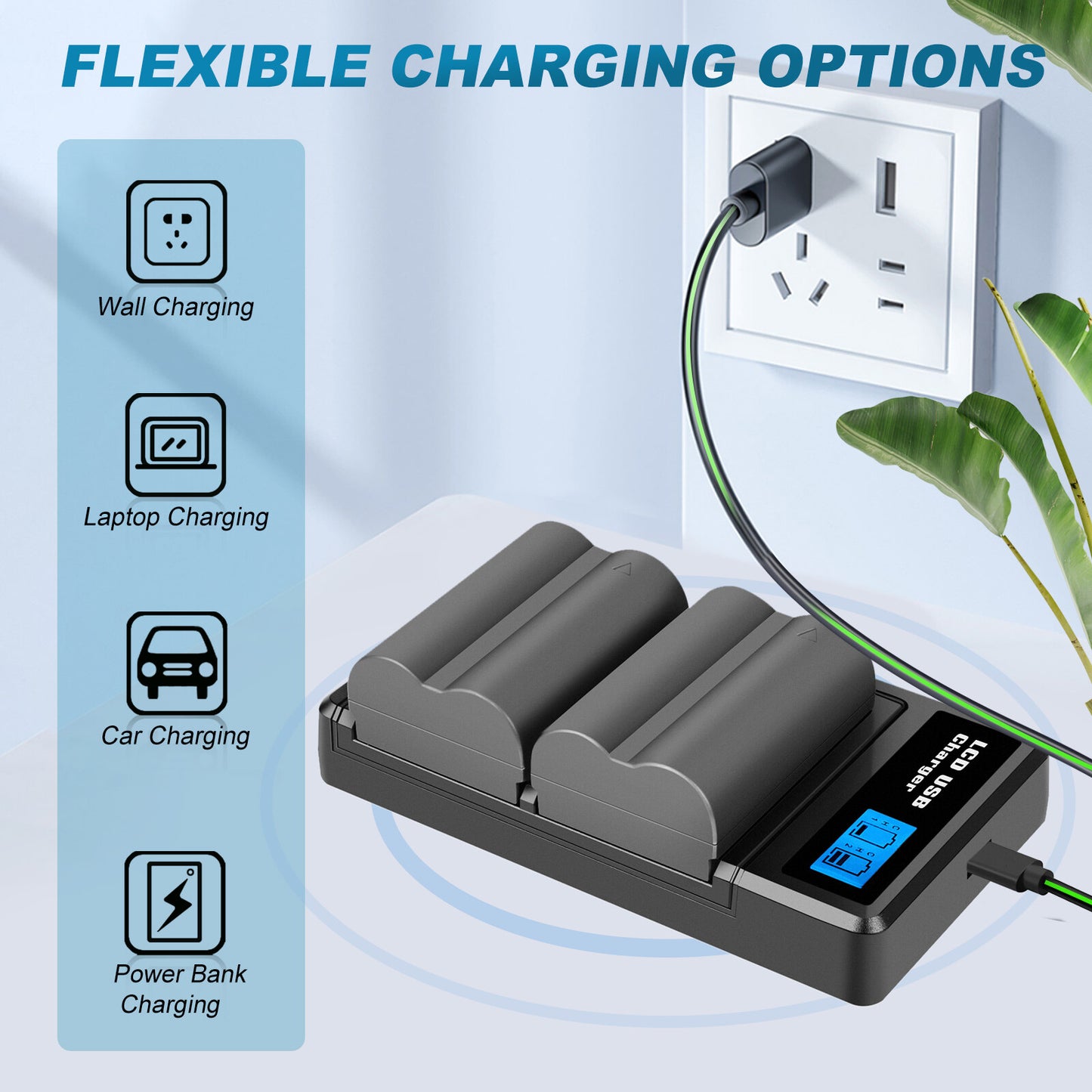 Caricabatterie Doppio con LCD per 2x Batterie BP-511 per Canon EOS 40D 50D BP-511A 300D 20D 30D