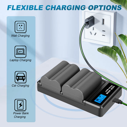 Caricabatterie Doppio con LCD per 2x Batterie BP-511 per Canon EOS 40D 50D BP-511A 300D 20D 30D
