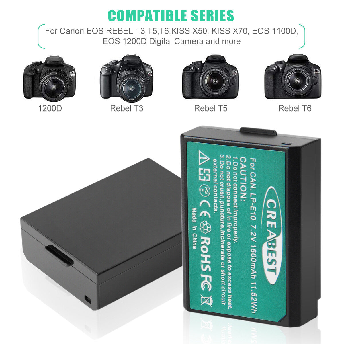 2x Batteria LP-E10 e Caricabatterie per Canon Rebel T3 T5 Kiss X50 EOS 1200D 1300D 2000D