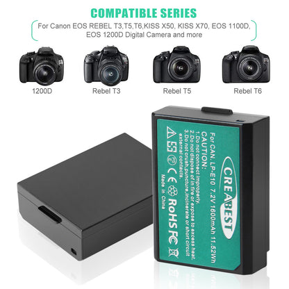 2x Batteria LP-E10 e Caricabatterie per Canon Rebel T3 T5 Kiss X50 EOS 1200D 1300D 2000D