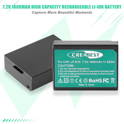 2x Batteria LP-E10 e Caricabatterie per Canon Rebel T3 T5 Kiss X50 EOS 1200D 1300D 2000D