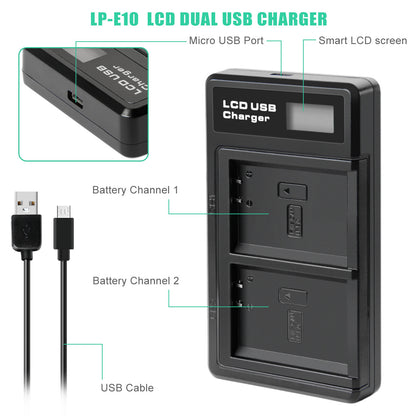 2x Batteria LP-E10 e Caricabatterie per Canon Rebel T3 T5 Kiss X50 EOS 1200D 1300D 2000D