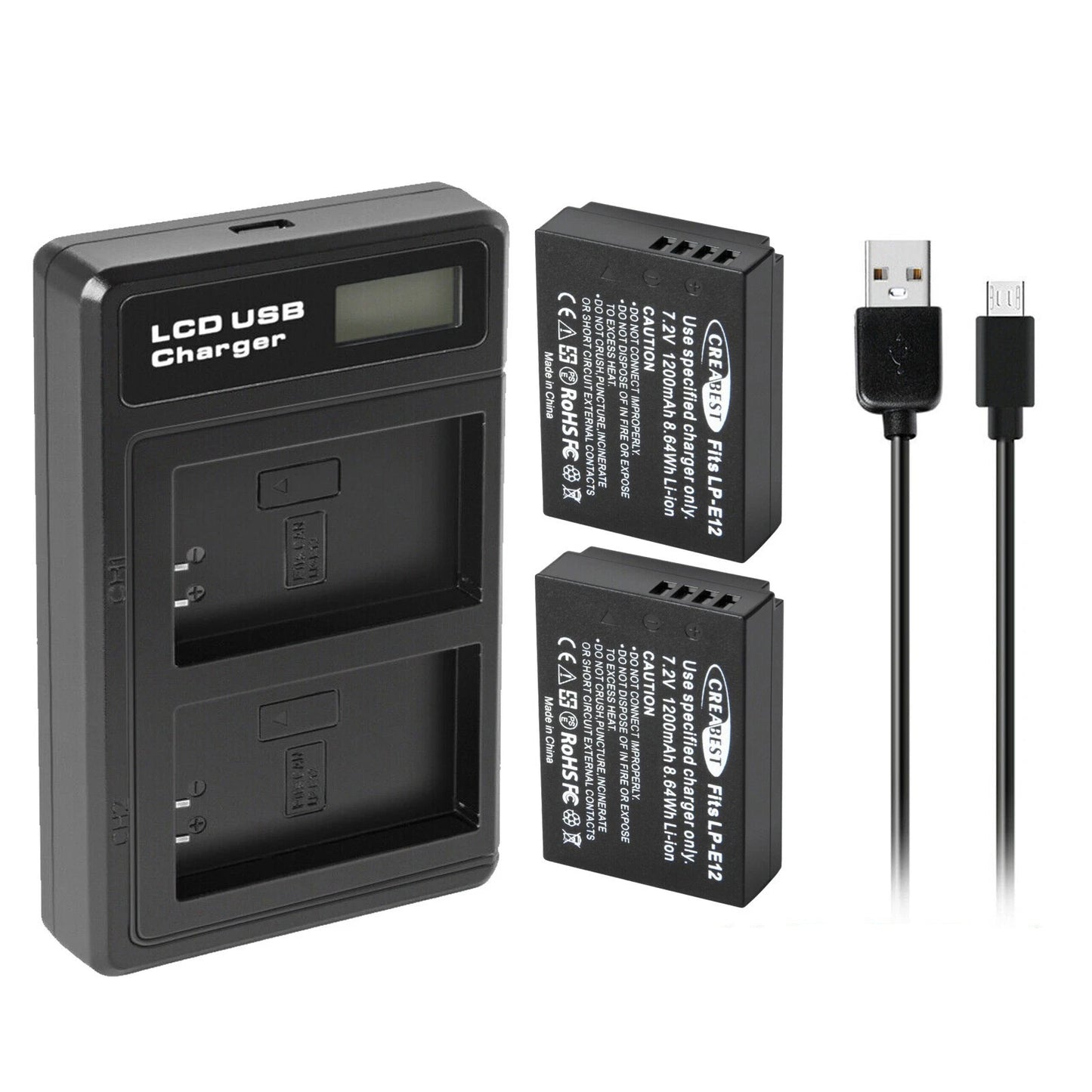 2x Batteria LP-E12 + Caricabatterie per Canon EOS M M10 M50 PowerShot SX70