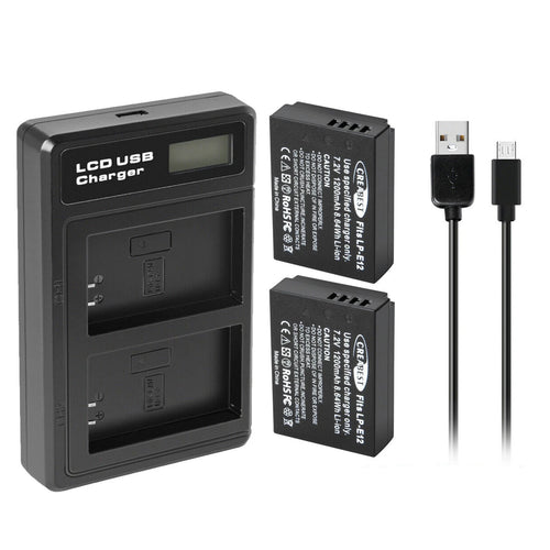 2x Batteria LP-E12 + Caricabatterie per Canon EOS M M10 M50 PowerShot SX70