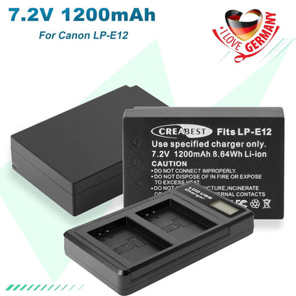 2x Batteria LP-E12 + Caricabatterie per Canon EOS M M10 M50 PowerShot SX70