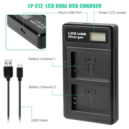 2x Batteria LP-E12 + Caricabatterie per Canon EOS M M10 M50 PowerShot SX70