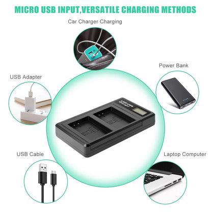2x Batteria LP-E12 + Caricabatterie per Canon EOS M M10 M50 PowerShot SX70