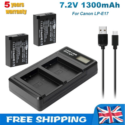 2x LP-E17 Batteria+Caricabatterie per Canon M3 200D 250D 750D 850D 800D X8i X9 77D M6 M5