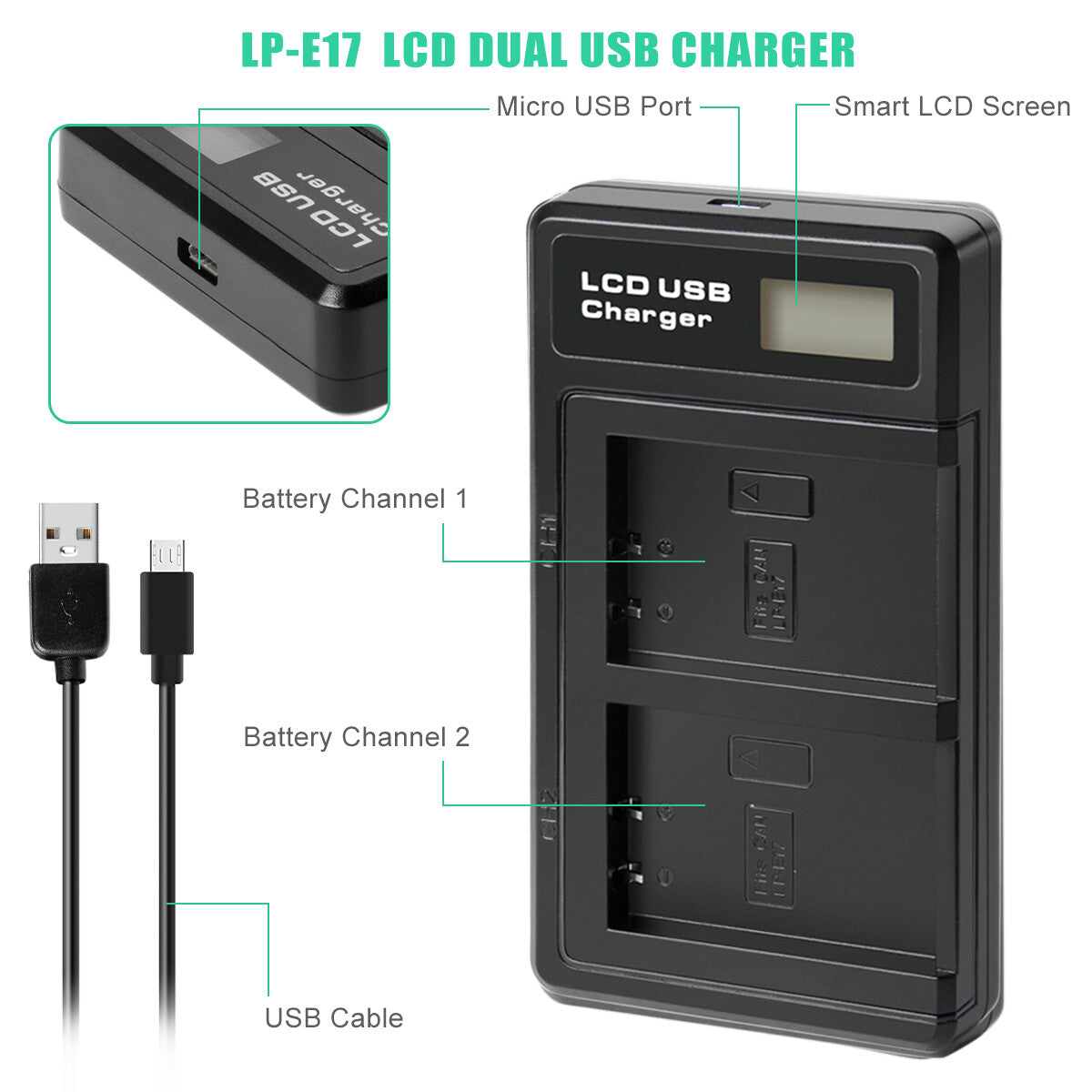 2x LP-E17 Batteria+Caricabatterie per Canon M3 200D 250D 750D 850D 800D X8i X9 77D M6 M5