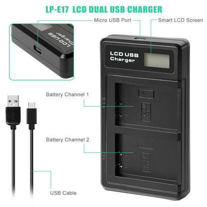 2x LP-E17 Batteria+Caricabatterie per Canon M3 200D 250D 750D 850D 800D X8i X9 77D M6 M5