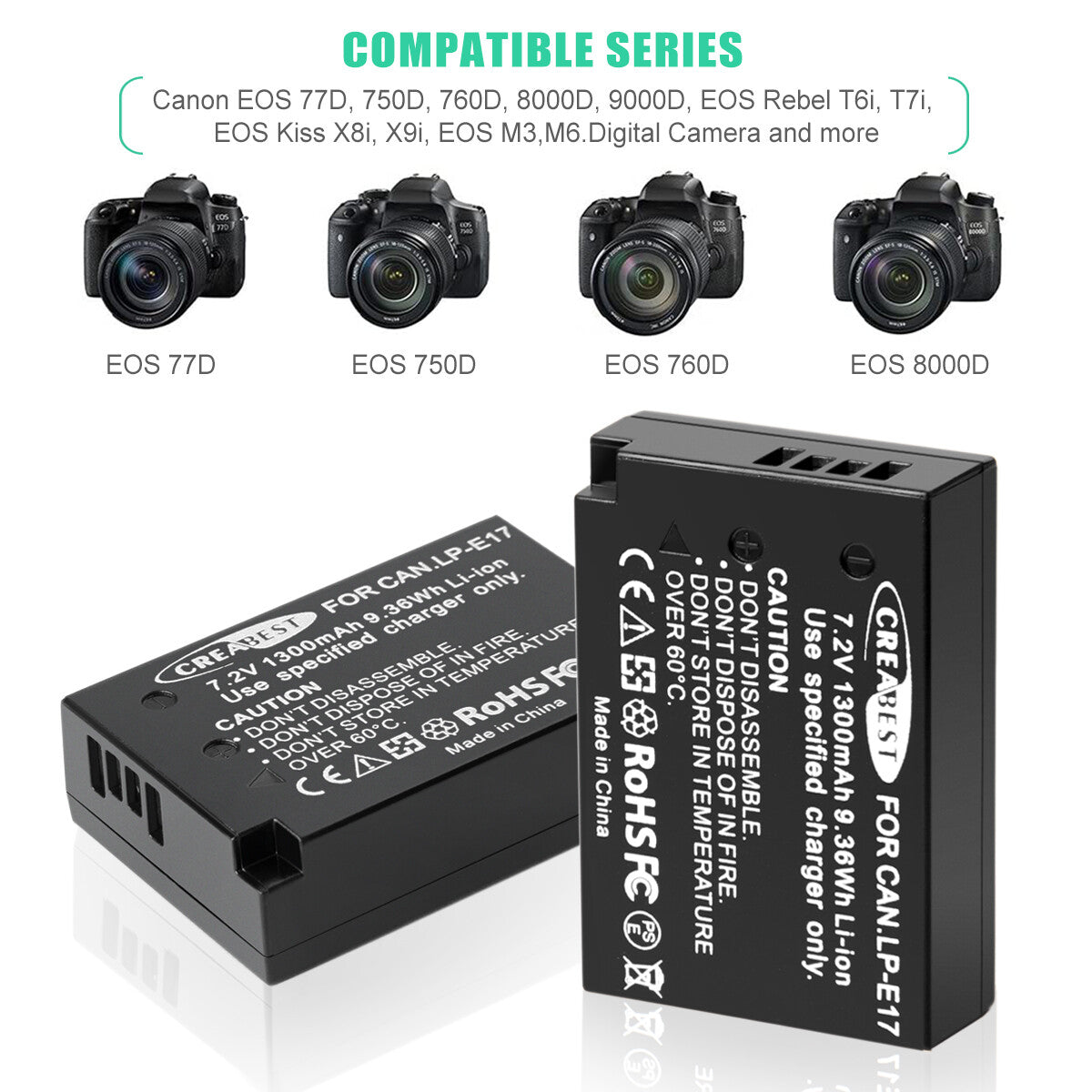 2x LP-E17 Batteria+Caricabatterie per Canon M3 200D 250D 750D 850D 800D X8i X9 77D M6 M5