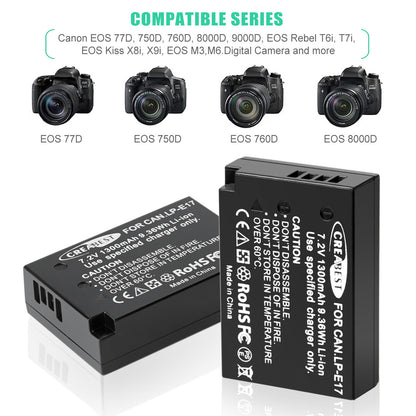 2x LP-E17 Batteria+Caricabatterie per Canon M3 200D 250D 750D 850D 800D X8i X9 77D M6 M5