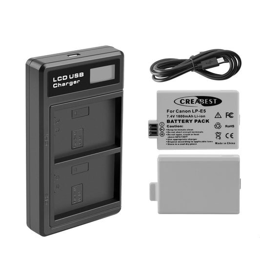 2× Batteria LP-E5 1800mAh per Canon EOS 450D 500D 1000D Rebel T1i Xs Kiss X3 X2