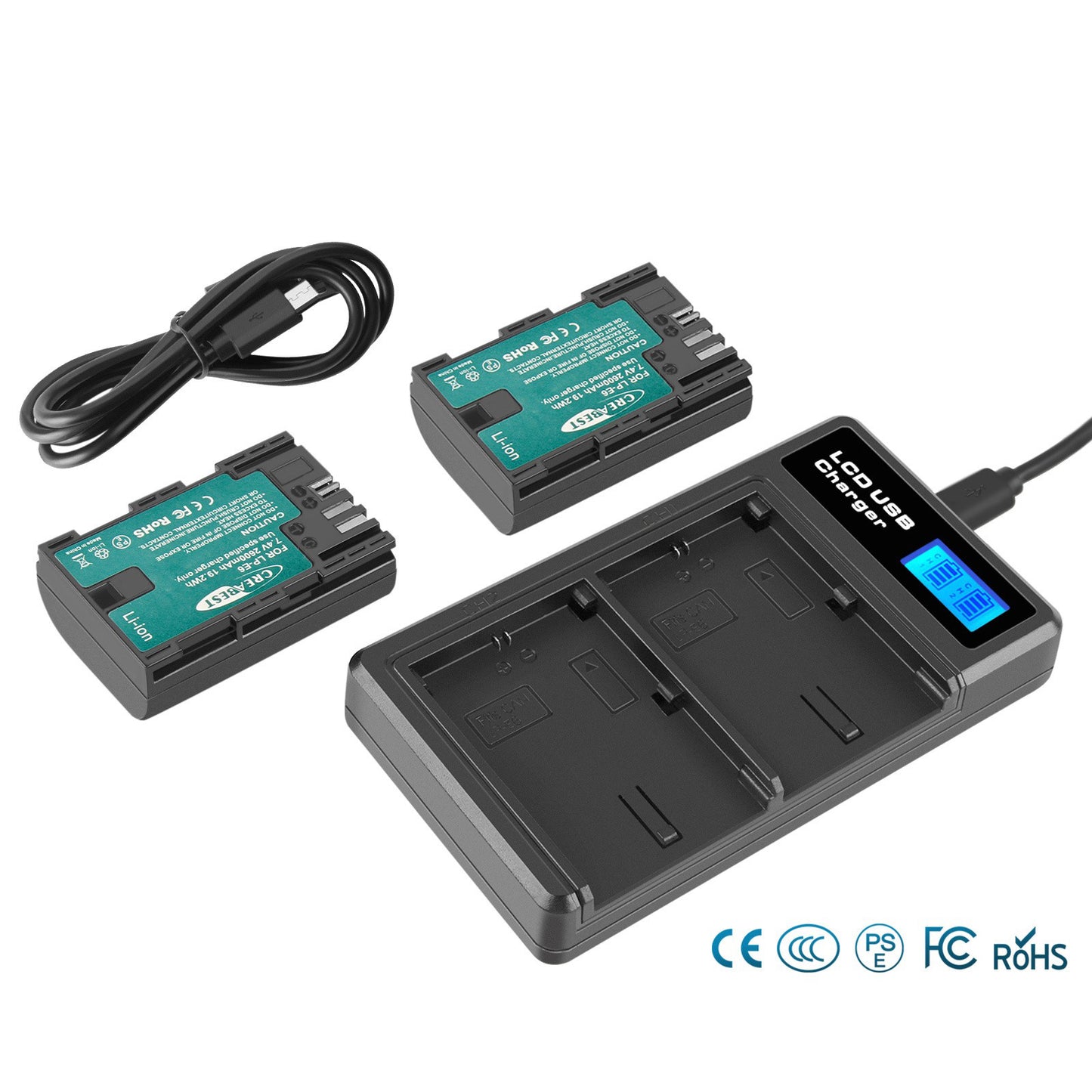 2xLP-E6 LP-E6N Batteria+Caricabatterie Doppio per Canon EOS 90D 5D Mark III IV 80D 60D 70D