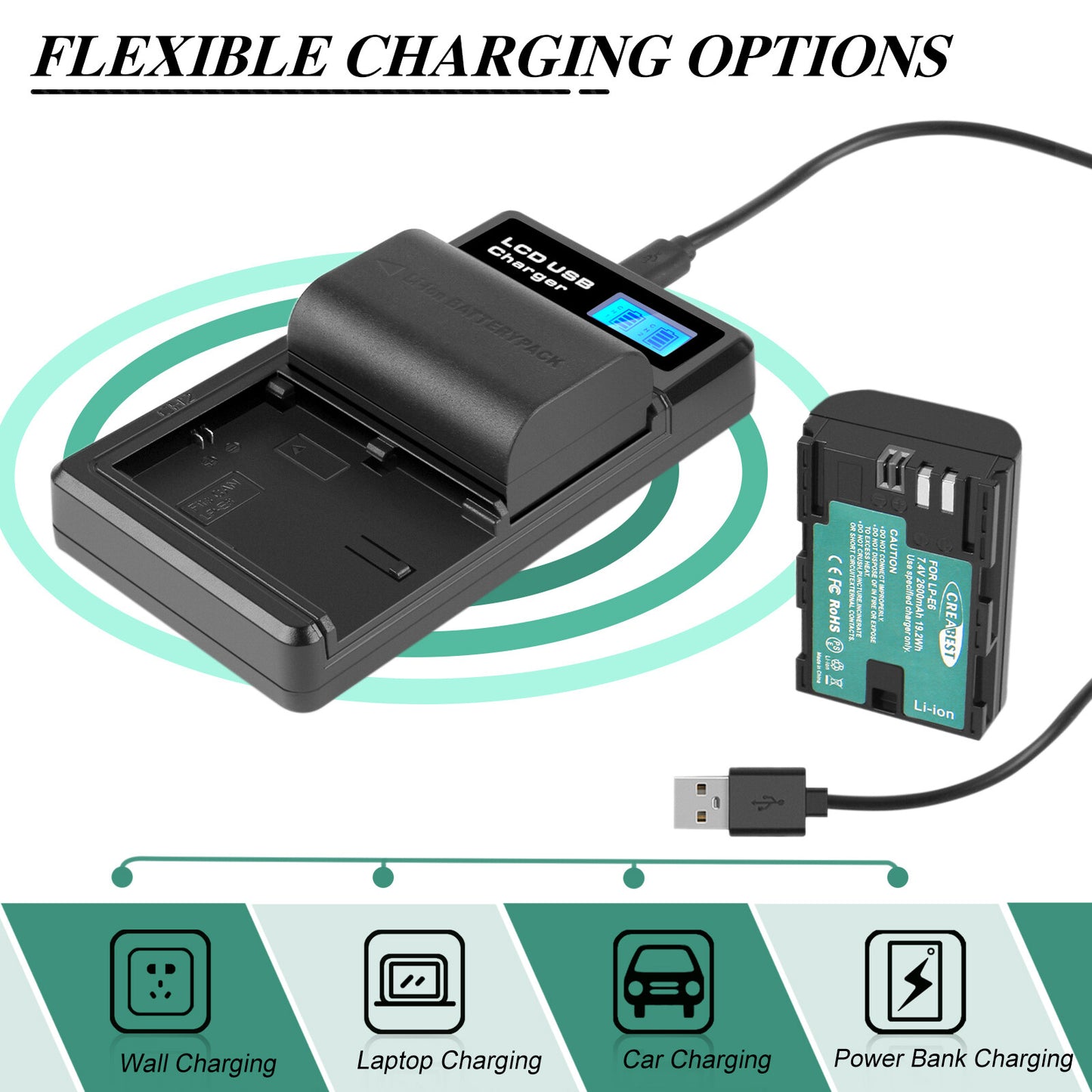 2xLP-E6 LP-E6N Batteria+Caricabatterie Doppio per Canon EOS 90D 5D Mark III IV 80D 60D 70D