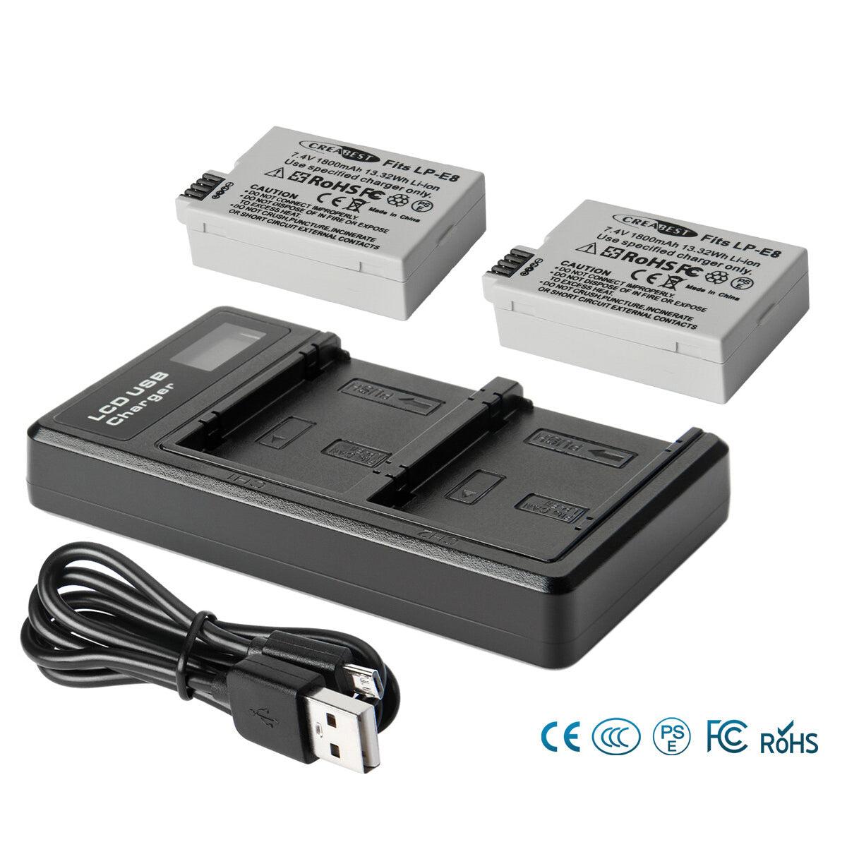 SHENTEC 2x BATTERIA LP-E8 + CARICABATTERIE DOPPIO PER CANON EOS 550D 600D 650D 700D KISS T2I X4 X5