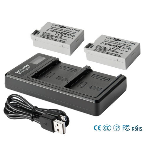 SHENTEC 2x BATTERIA LP-E8 + CARICABATTERIE DOPPIO PER CANON EOS 550D 600D 650D 700D KISS T2I X4 X5