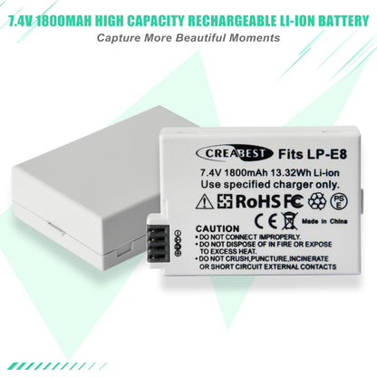 SHENTEC 2x BATTERIA LP-E8 + CARICABATTERIE DOPPIO PER CANON EOS 550D 600D 650D 700D KISS T2I X4 X5