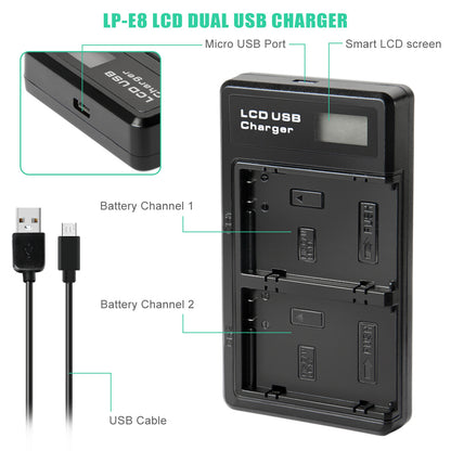 SHENTEC 2x BATTERIA LP-E8 + CARICABATTERIE DOPPIO PER CANON EOS 550D 600D 650D 700D KISS T2I X4 X5